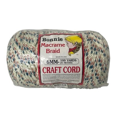 Pepperell Bonnie Macrame Braid Craft Cord 6MM 100 Yards- Off White Pink Blue