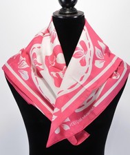 New Alexander McQueen Pink White PORCELAIN SKULL Floral Cotton Scarf 610961