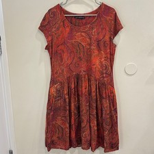 Peruvian Connection Sylphide Dress XL Orange Red Paisley Scoop Neck Cap Sleeve