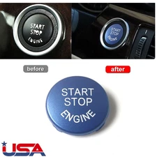 Vehicle Start Stop Engine Button Switch Controls Cover For 2005-11 Bmw E92 Blue