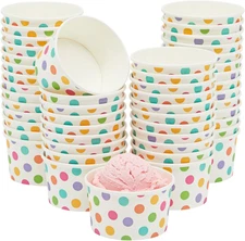 50 Pack Paper Ice Cream Cups, 8 Oz Colorful Polka Dot Dessert Cups for Birthday