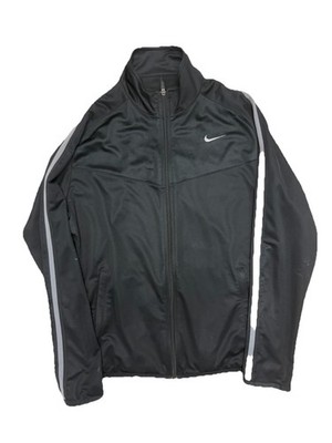 Nike Zip Jacket Black Sz L Lightweight Stripe Front Pockets