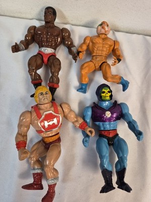 1984 Vintage MOTU He-Man 4 Action Figures THUNDER PUNCH CLAMP CHAMP SKELETOR