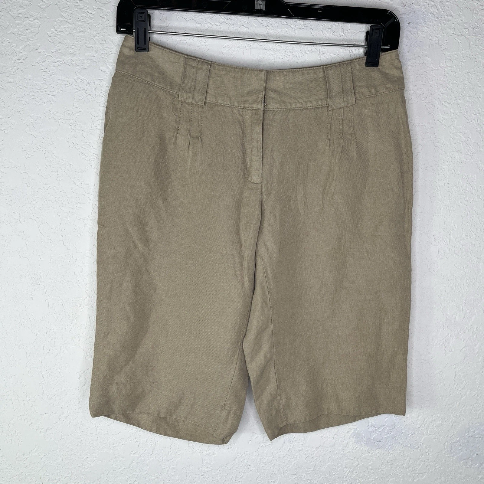 Alfani Khaki Chino Bermuda Shorts Size 2P Silk-linen Blend, lightweight, casual.