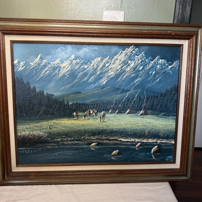 #ad Edward Two Bulls Jr. Sioux Acrylic Oil on Canvas Original 24x30” 1982 $475.00