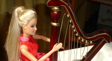 Wood miniature harp musical instrument for Barbie doll house or display vintage