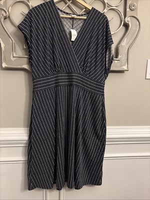 Cato Women's Pinstripe Navy Blue Faux Wrap Midi Dress V-Neck 18/20W Plus Size