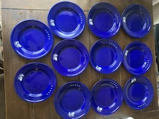 11 Taipro Blue White Adirondack Lawn Chair Enamalware Metal Plate Vintage 10 1/4