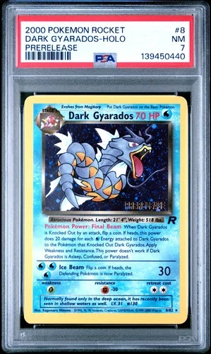2000 POKEMON ROCKET PRERELEASE #8 DARK GYARADOS-HOLO PSA 7