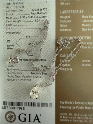 NEU GIA-ZERTIFIZIERT Birne 1,01 ct natürlicher Diamant Anhänger Halskette 14 K Weißgold