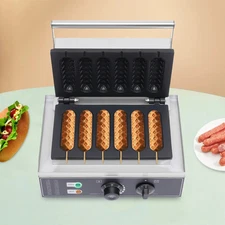 1500W Hot Dog Machine,6 Molds,with Time and Temp Control Non-stick Waffle Maker 