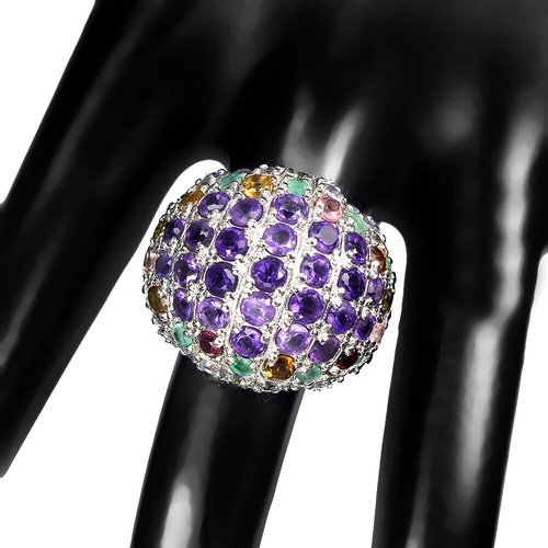 Verano 925 Anillo de Plata Redondo Amatista Esmeralda Tanzanita Turmalina Gema - Imagen 3 de 9