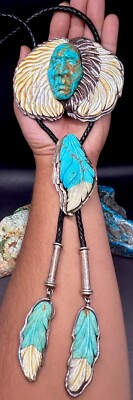 JOHN WINSTON  Shaman Of Lion & Eagle Descent  Sterling Turquoise Bolo Tie 340Gr