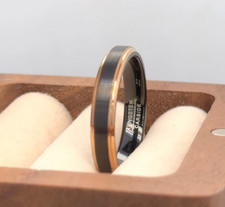 Couples Matching Band Thin Black & Rose Gold Tungsten Ring Gift For Girlfriend