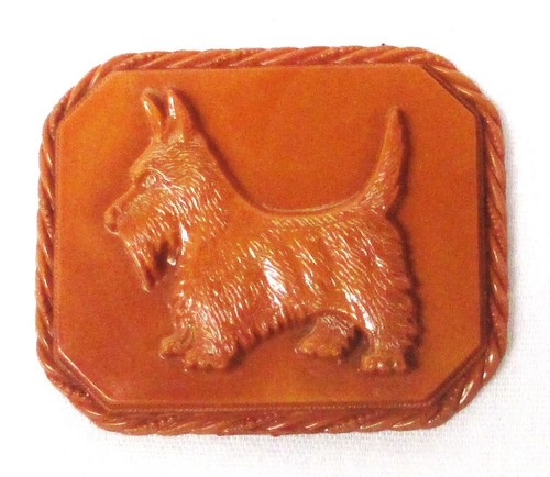 Vintage Orange Plastic Scotty Brooch Pin
