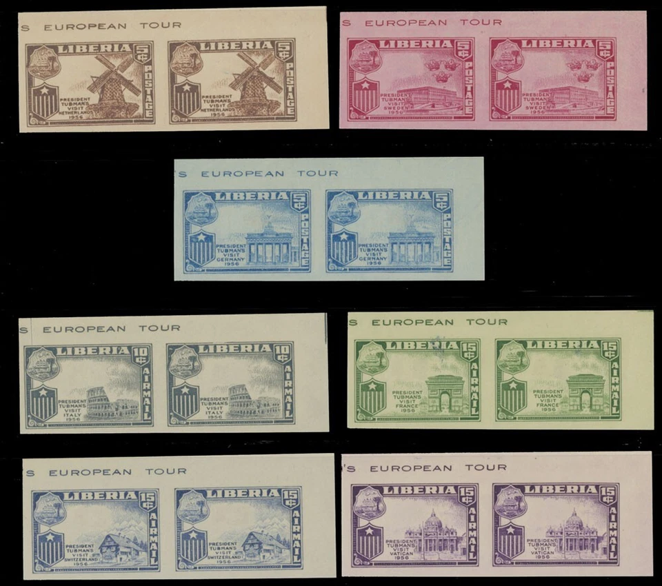 利比里亚 1958 年总统访问、IMPERF 对、口香糖框架、前旗,NH — 第 2/2 张图片