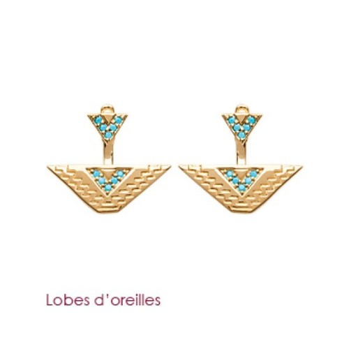 Boucles D'oreilles Pendantes Plaqué Or Et Turquoise - Style Inca Aztèque - Neuf Avec étiquettes