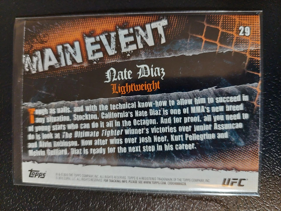 Nate Diaz #29 2010 UFC Main Event Thick Gold Parallel - Image 2 of 2