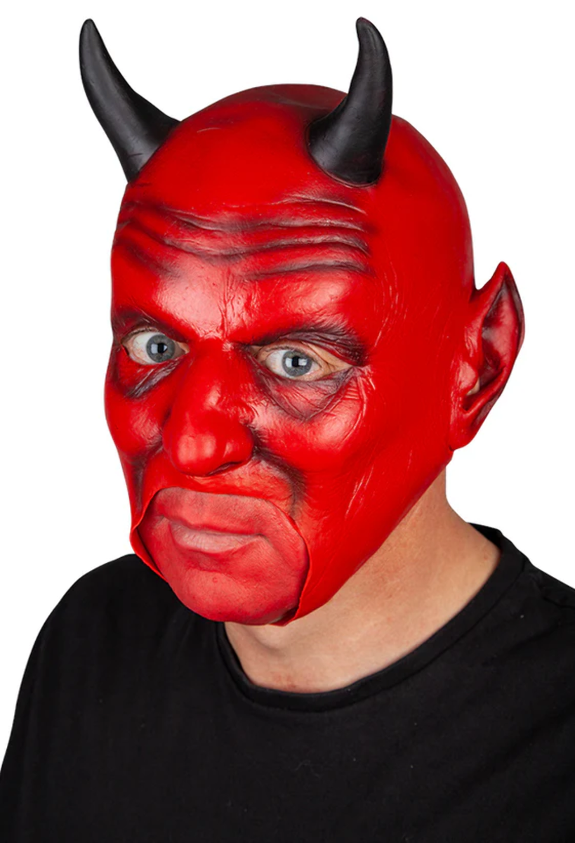 Teufels-Masken-Kapuze Aus Kunstleder: Perfekt Für Cosplay, Gothic & Techwear – Verstellbar, Weich & Mit Integrierter Maske (Matt Schwarz)