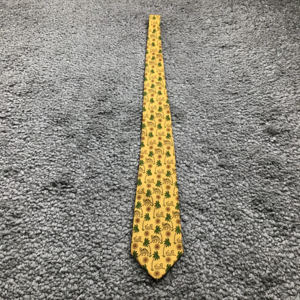 Corbata Salvatore Ferragamo Para Hombres Cuello de Seda Amarillo Selva Guepardo Palmera Italia Foto 2 de 4