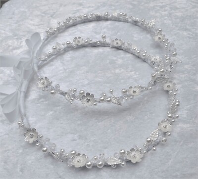 Greek Orthodox Vintage Wedding Stefana‎ 2 White Faux Pearl Bridal Tiara Crowns Greek Orthodox Vintage Wedding Stefana 2‎ White Faux Pearl  main image 3