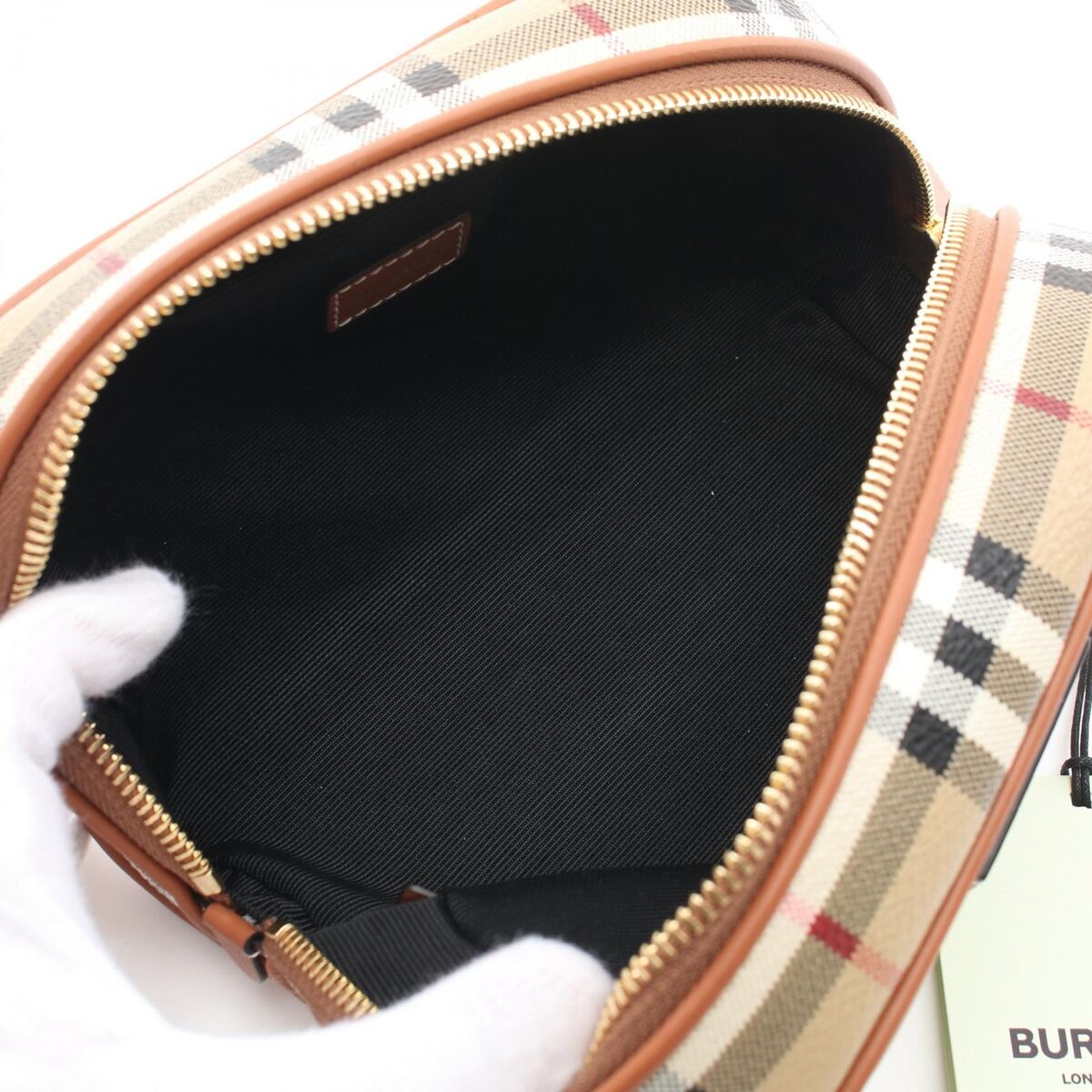 BURBERRY Check Travel Pouch 8067159 canvas leather Beige BURBERRY Check Travel Pouch 8067159 canvas leather Beige