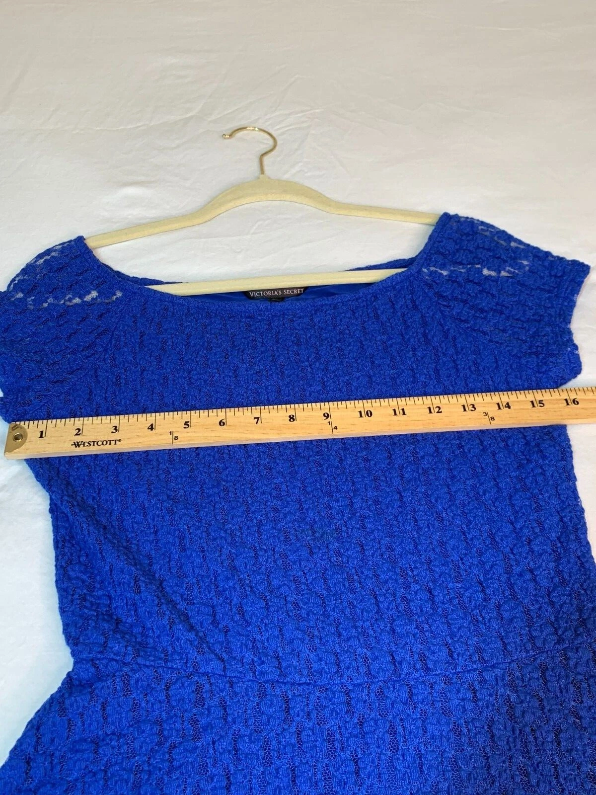 UNDERCOVER Abito Victoria Secret blu royal foderato in pizzo manica corta con gonna svasata S P