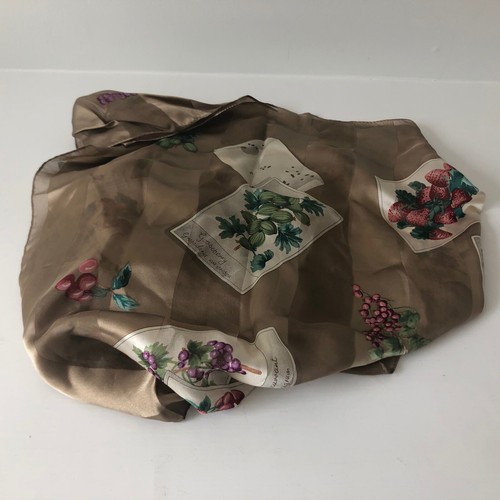 Laura Ashley Scarf Silk Large Beige Brown Background with Berries 35" Square - Picture 3 of 12