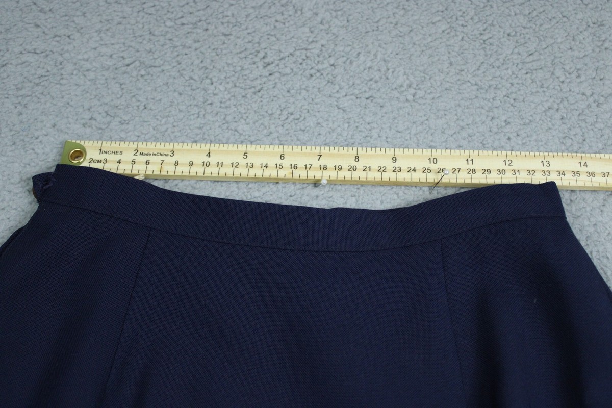 Pleated Midi Skirt Womens 26 Navy Blue A Line Side Zip Lined