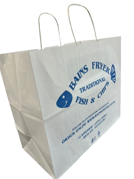 Bolsas de papel de pescado y patatas fritas blancas grandes para llevar 13"" x 6,5"" x 12"" caja de 250 Foto 2 de 3