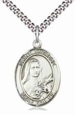 St. Therese of Lisieux Medal in 1" Fine Pewter, 24" Rhodium Plate Clasp Chain