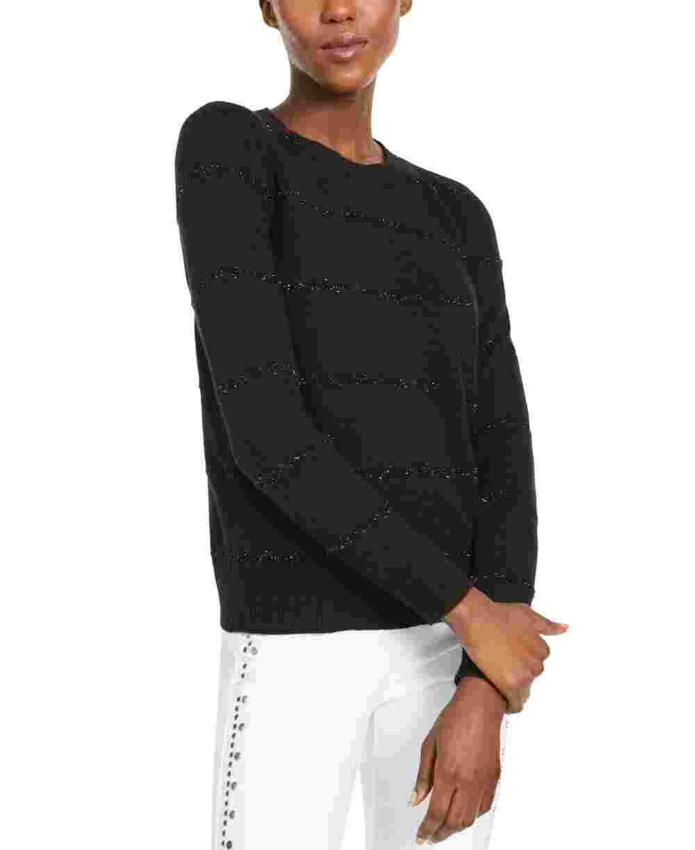 Michael Kors Women's Tinsel Stripe Crewneck Sweater Black Size Medium