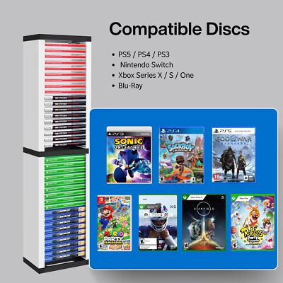 White Video Game Storage Tower for PS5, PS4, PS3, Nintendo Switch
