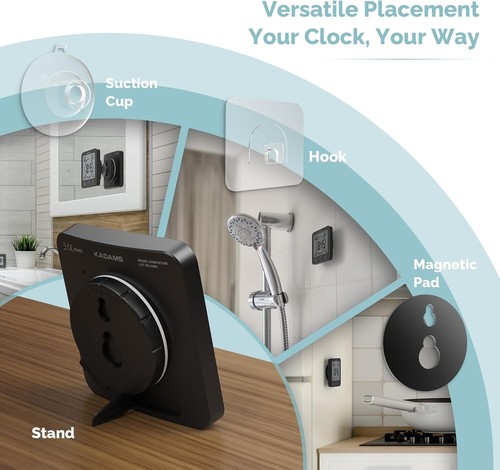 Compact Digital Shower Timer Clock with Loud Alarm & Temperature Feature - Black - Picture 8 of 12