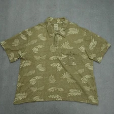 Scandia Woods Polo Shirt Men Size XL Beige Hawaiian Floral Short Sleeve Collared