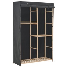 Double Fabric Wardrobe Wooden Frame Shelves Hanging Rail Grey Storage Closet UK