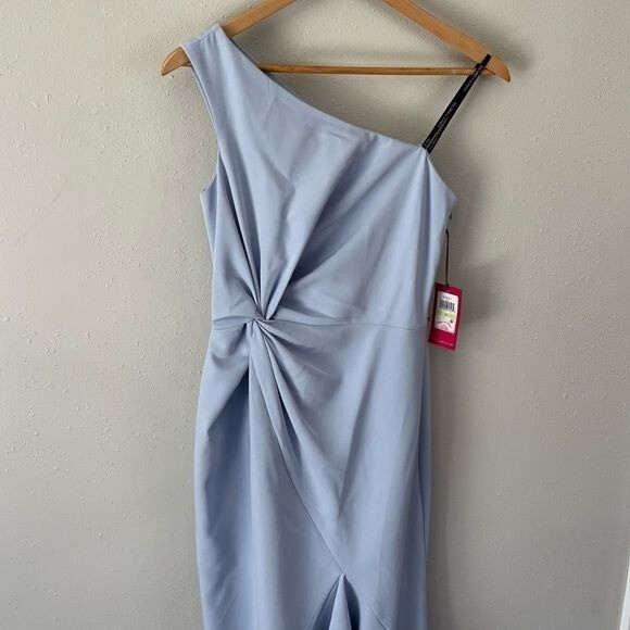 birthday dress code Miss Circle Women's Viveca Apricot Crystal-Embellished Asymmetrical Ruched Maxi Dress