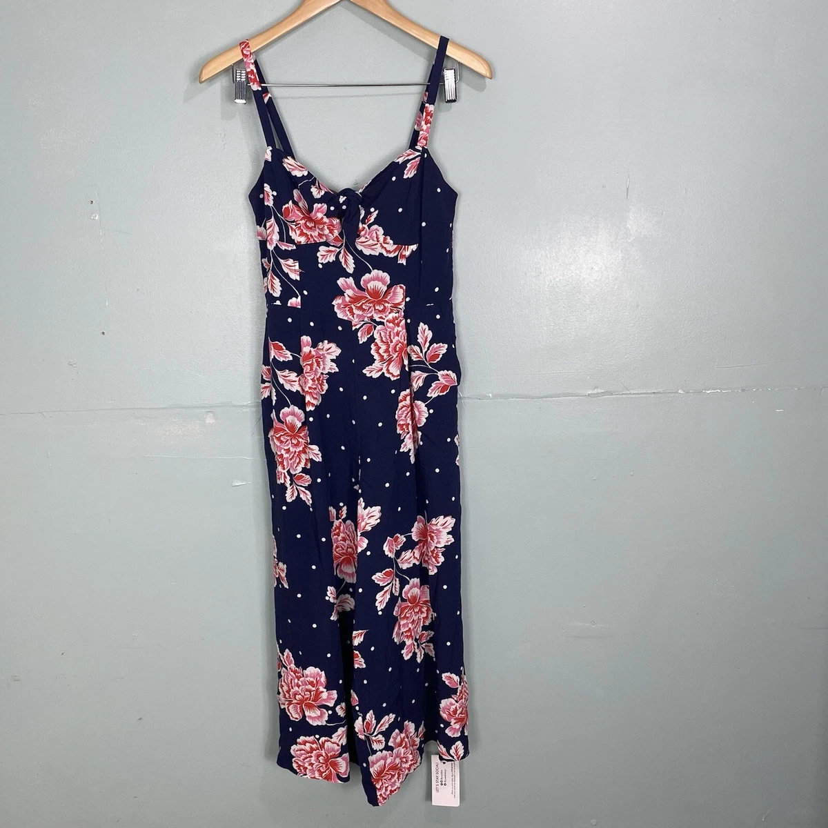 Yumi Kim Pretty Chic Jumpsuit Floral Affair Navy Blue Polka Dot Sz