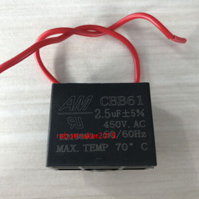 AC 450V 2.5 uF CBB61 Fan Motor Running Rectangle Capacitor 50/60Hz Lead Wire