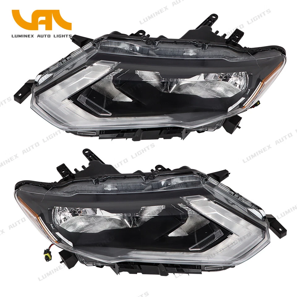 Headlight Assembly For nissan rogue 2017-19 Projector Halogen Chrome Right+Left Foto 2 de 4