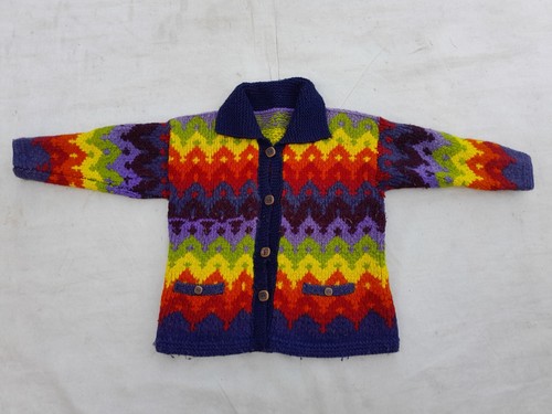 Cardigan vintage Pachamama in lana lavorato a mano da donna grande nativo Inc... - Foto 10 di 10