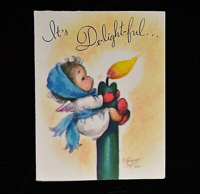 Vtg Christmas Card Decorated Chtistmas Tree Candles Rust Craft W/Envelope Unused