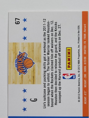 2012 Panini NBA Hoops Jeremy Lin Card #67 LINSANITY New York Knicks - Picture 7 of 12