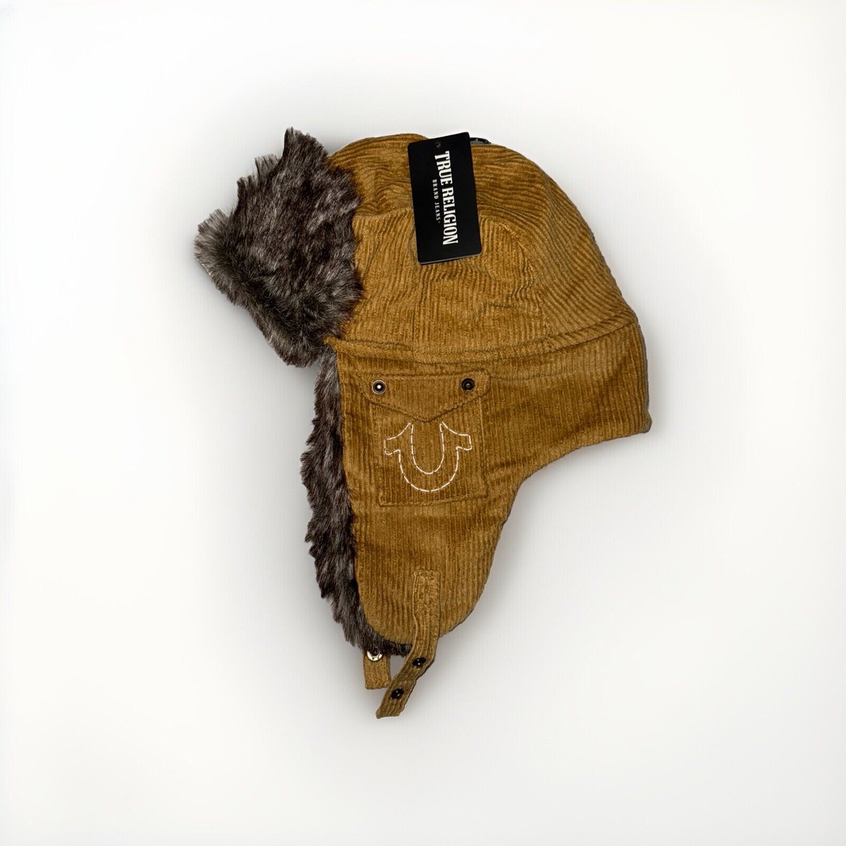 帽子 THEREDTHREAD True Religion Corduroy Faux Fur Trapper Hat Chin Strap Horseshoe