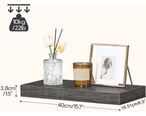 Floating Shelves, Wall Shelf Set of 2, 15.7 x 6.5 Inch Charcoal Gray. - Picture 2 of 9