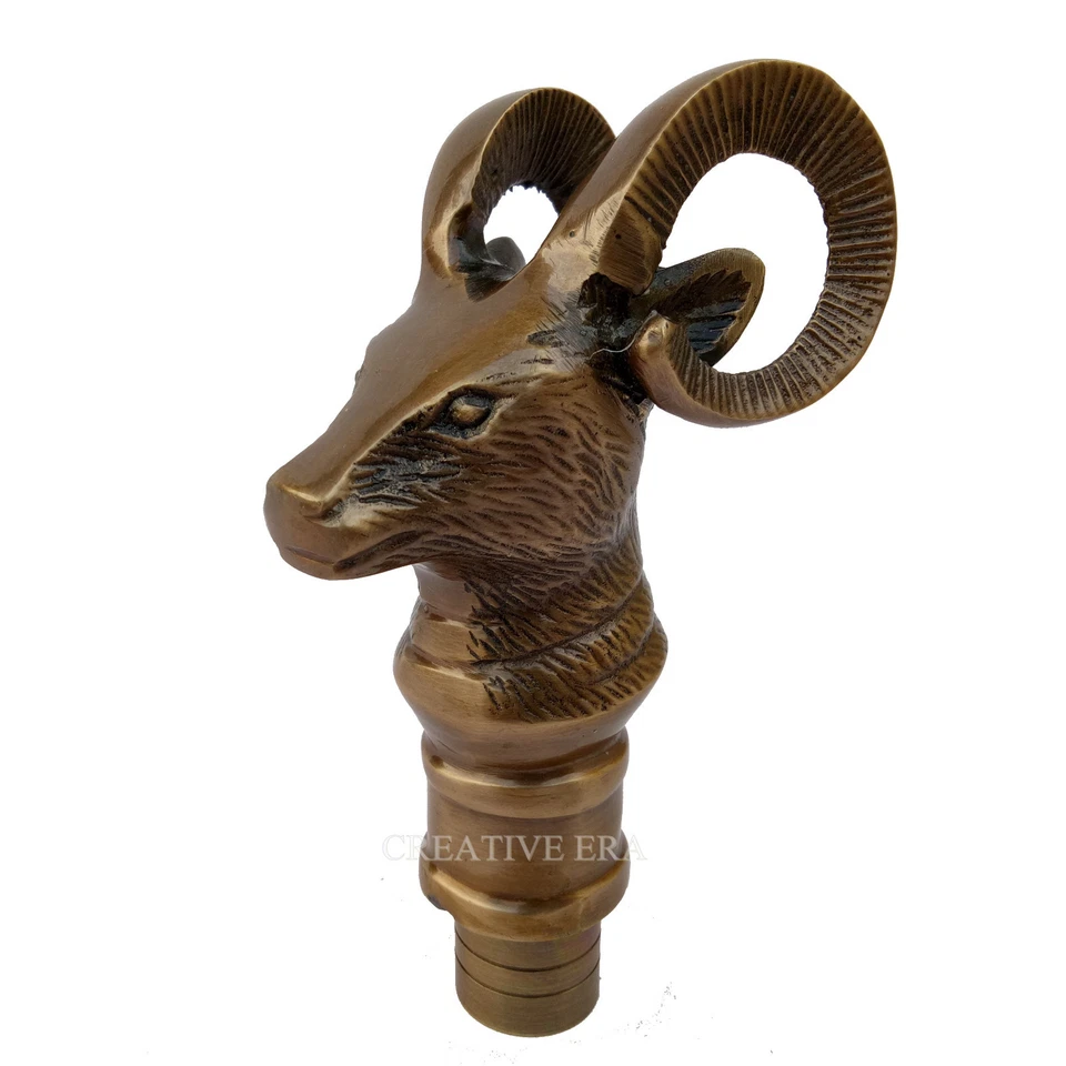 Bastón de madera antiguo vintage mango de latón mango de cabra bastón Foto 4 de 4