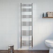 Heated Towel Rail Chrome 1600 x 450mm Curved Bathroom Wall Mounted Steel