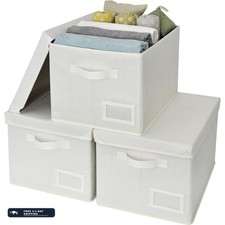 Granny Says Storage Baskets 3-Pack Linen Closet Shelf Organizers Ivory