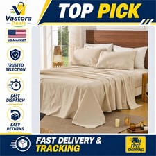 Bedlifes 100 French Linen Sheet Set Queen Size 16 inch Deep Pocket 4-Piece