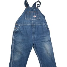 Round House Overalls Mens 50W 30L Blue Stonewash Denim Bibs Cotton Work USA VTG